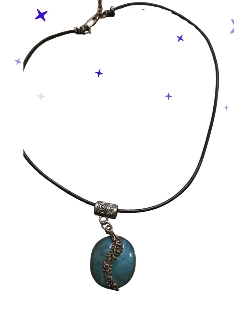 Turquoise Pendant Necklace with Silver Accent - Blue